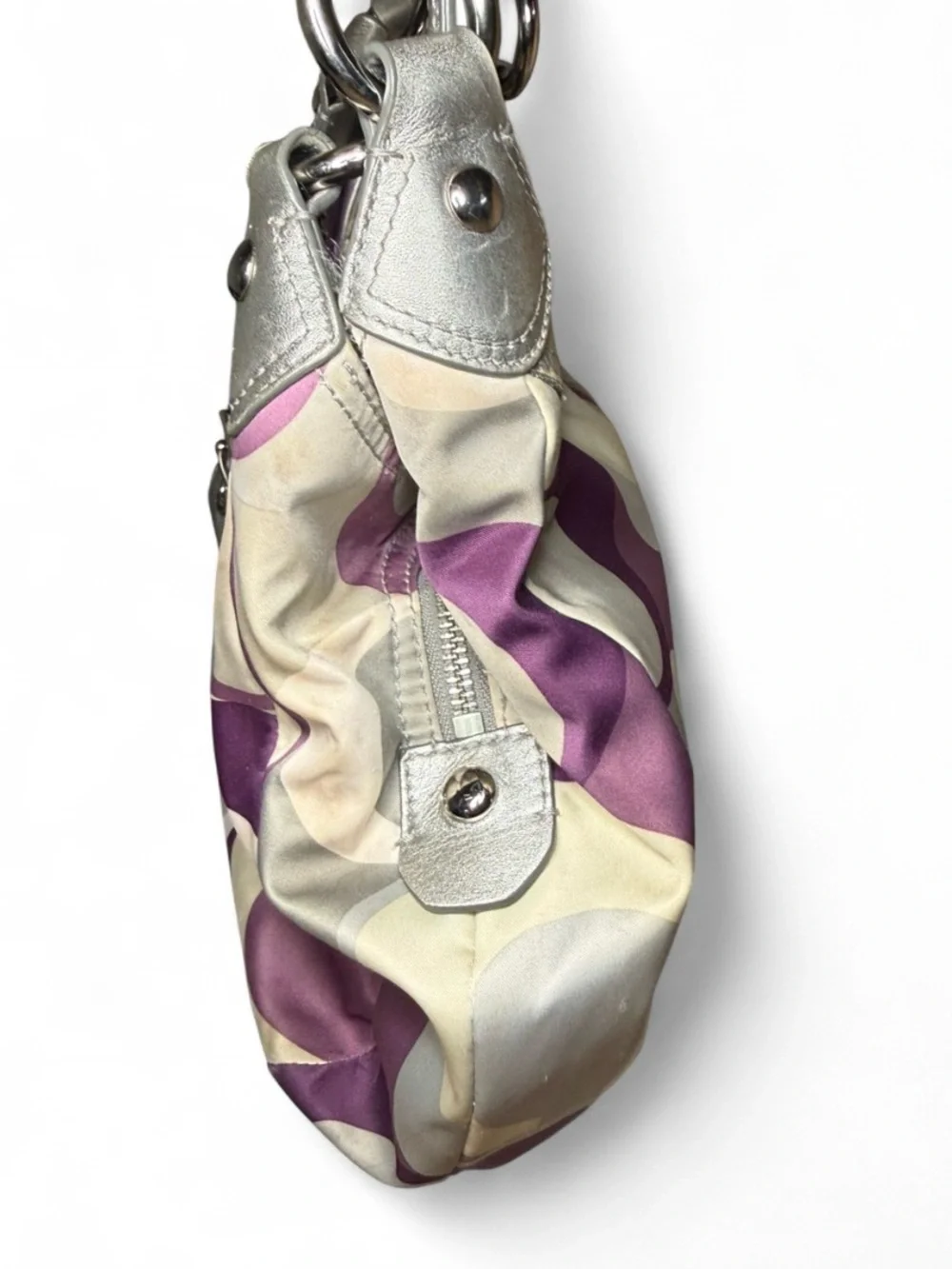 Vintage Y2K Coach Soho Lynn Scarf Print Hobo Bag Purple Silver F17406
